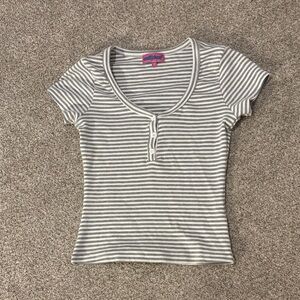 Edikted Gray Striped Short Sleeve Top